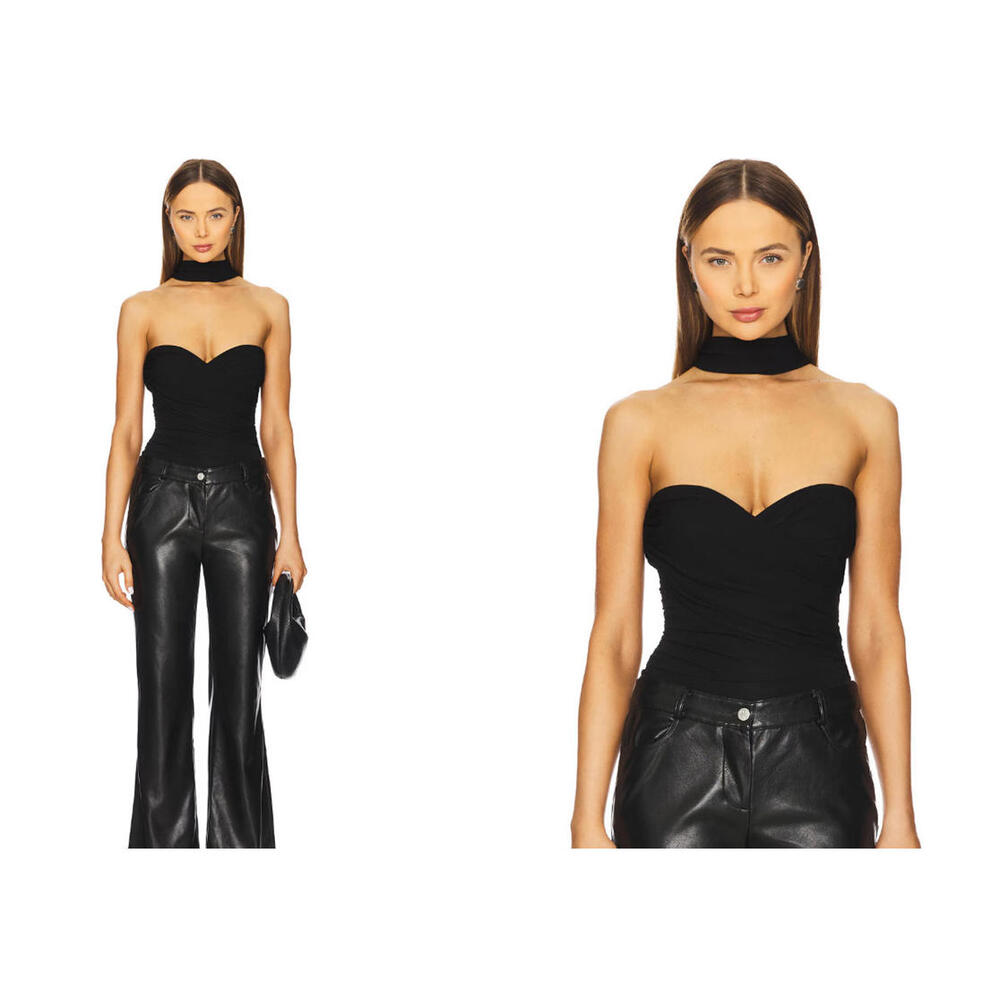 NBD Black Strapless Sweetheart Twist Bodice Top